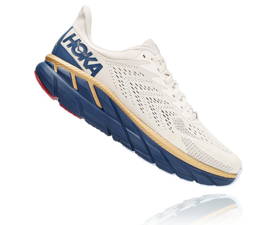 Tenis Hoka One One Hombre Blancos/Azules - Clifton 7 - HGQE67495